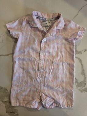 Petite Plume Pink And White Short-Sleeve Baby One-Piece